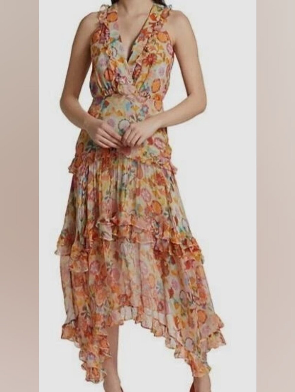Saloni Women's Green Jolie Asymmetric Tiered Ruffled size 6 new no tags